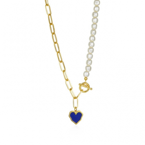 Ridge Heart Pearl T-Bar Chain Necklace